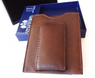 Mens Leather Stafford Front Pocket Magnetic Money Clip Wallet Brown