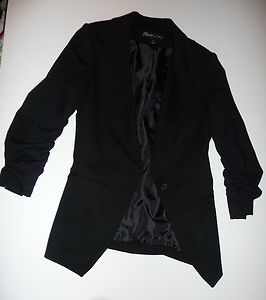 Elizabeth and James Black Single Button Ruched 3 4 Sleeve Blazer 0 See
