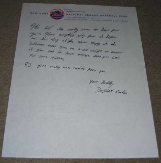 Dwight Gooden Signed Handwritten Letter Mets Rookie Era