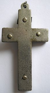 Antique Crucifix Cross Ebony Wood Inlay Silver C1850
