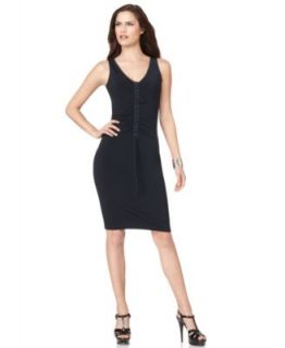 Ellen Tracy New Navy Ruched V Neck Sleeveless Cocktail Evening Dress