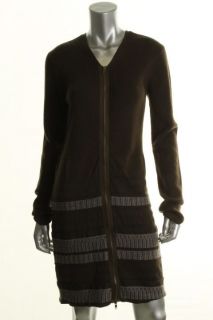 EDUN New Green Wool Ribbed Jacquard Zip Front Sweaterdress L BHFO