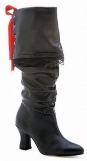Ellie Shoes Knee High Black Renaissance Pirate Boot Red Lace 253