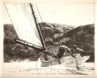 Edward Hopper Antique 1939 Print The Catboat Ashcan School Sailing