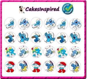 24 x The Smurfs Edible Rice Paper Cupcake Fairy Cake Toppers Free Del