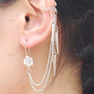 ear wrap cuff earrings spikes rivet charm chain dangle one pair