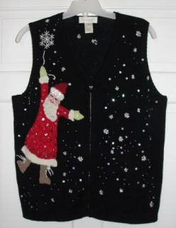 Flying Santa Bling Ugly Christmas Sweater Vest Plus 2X 2XL Susan