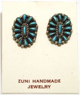 Turquoise Needlepoint Sterling Silver Post Earrings   Shirley Hattie