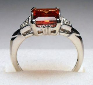  deco 2 40cts emerald cut padparadscha sapphire ring 14kt white gold