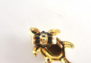 14k Yellow Gold Earrings Turtle Design Tiger Eye Post and Clutch Stud