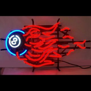 Neon sign 8 Eight ball Fire Billiards Rack Pool cue Man cave lamp