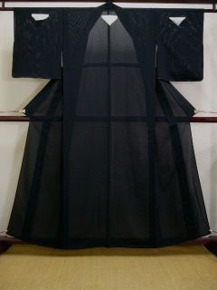 Mint A1220L Vintage Japanese Kimono Montsuki Black Unlined Silk