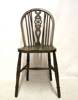 Antique Victorian Wheelback Chair Solid Oak Beech Elm