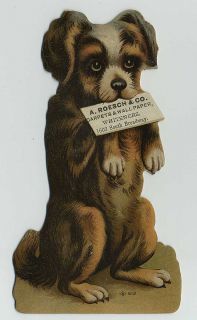 1800s Cute Die Cut Dog Puppy Adv Trade Card Roesch Wallpaper St Louis