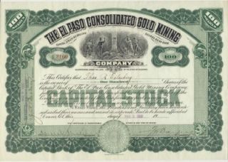 1920 Stock EL PASO Cons. Gold Mining Co. CRIPPLE CREEK Colorado