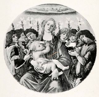 1903 Print Botticelli Painting Religious Art Virgin Mary Jesus St John