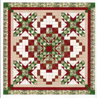 Easy Quilt Kit Blooming stars Burgandy Greens Pre cut Fabrics Ready To