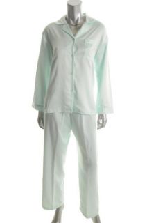 Elaine New Green Embroidered Button Front Long Sleeve Pajama Set s