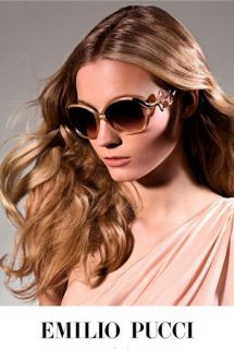 New Emilio Pucci 109s Brand Name Shiny Gold Frame Brown Lenses