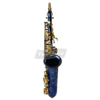 New Alto EB Brass Saxophone Sax Blue with Abalone Shell Button More
