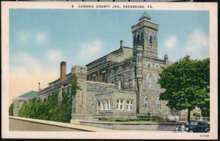 Ebensburg PA Cambria County Jail Vintage Linen Postcard Early Old