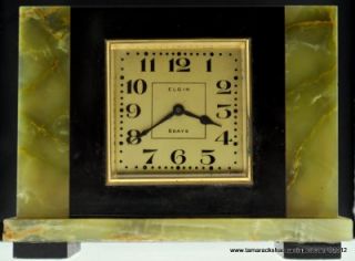 Vintage Art Deco 1927 Elgin 8 Days Movement Desk Clock Belgium Marble