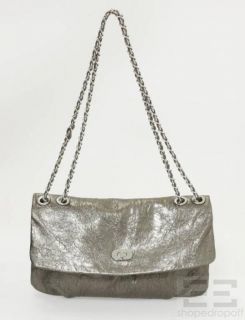 Elie Tahari Metallic Pewter Crinkled Leather Chain Strap Bag