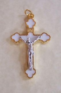 Crucifix Enamel White Rosary Supplies Parts Goldplate