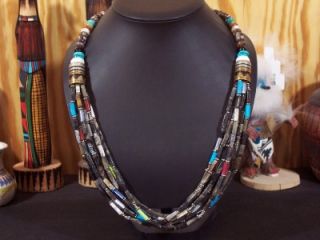 GORGEOUS DEAD PAWN GEM STONE NECKLACE W/ TURQ & SILVER BEADS BY TOMMY