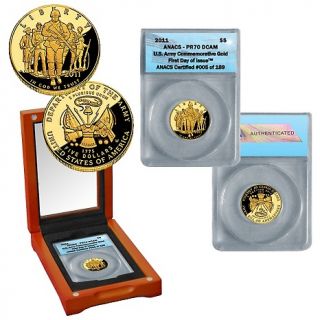 Coin Collector 2011 ANACS PR70 FDOI LE 189 Army Commemorative $5 Gold