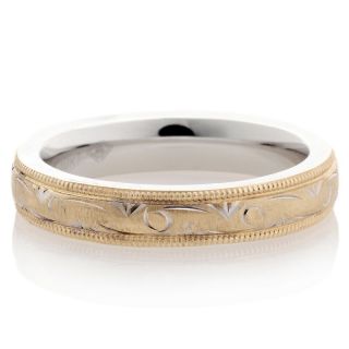 10K Gold Bonded Silver 2 Tone Swirl Wedding Ring   4mm at
