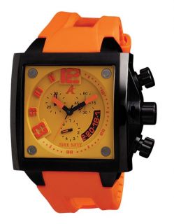 New Adee Kaye Mens Persona Collection Orange Dial Square Quartz Watch