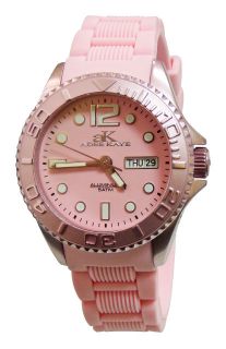 New Adee Kaye Ladies Diver Pink Dial Date Watch AK5433 L