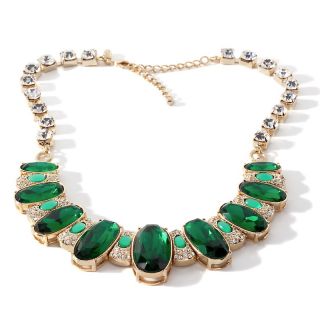  Vault Emerald Color Stone and Clear Crystal Goldtone Oval 17 Necklace