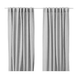 Ikea Window Curtains Drapes 2 panels AINA 100 Linen Light GRAY NIP