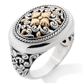 Bali Designs East/West Oval Sterling Silver Ring with 18K Gold Fleur