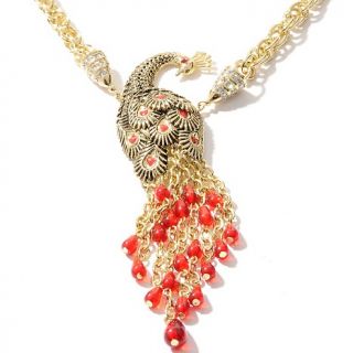  Lotus Red Lotus Fortunes Flight Goldtone Peacock 17 Drop Necklace