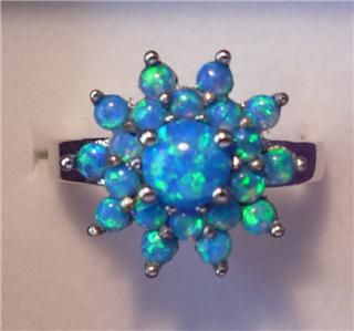 Stunning Blue Fire Opal Cluster Ringuk SizeQ US 8 5