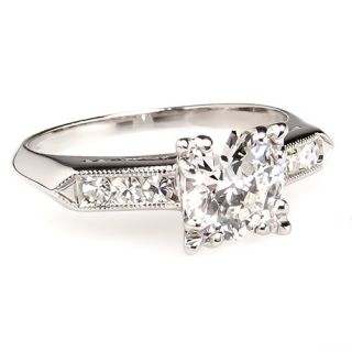 Antique Estate Diamond Engagement Ring w/ Accents Solid Platinum Art