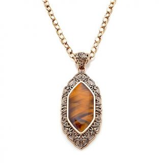  Barse Tiger Eye and Bronze Pendant with 26 Oval Link Chain