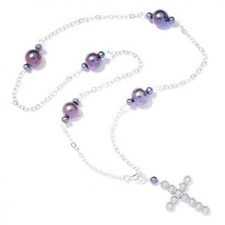 Cultured Freshwater Pearl Sterling Silver Rosary 22 Necklace