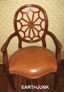 Ethan Allen Brown Leather Upholstery Spider Back Chair
