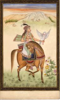  Miniature Painting STUNNING Royal Moghul Equestrian Falconry Art