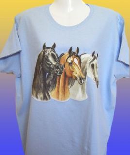 New Horse T Shirt 3 Arabian Horse Heads Riding Clothing Ladies Girls