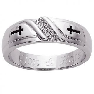 Mens Sterling Silver and Diamond Cross Engraved Wedding Band