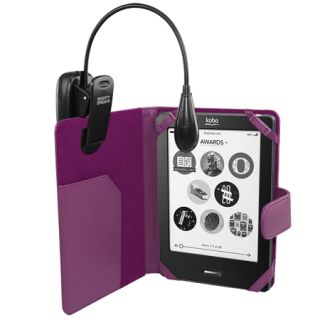 Executive Leather Wallet Case For Kobo eReader Touch   Purple + LED