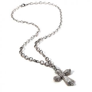  Steel and Crystal Antique Finish Cross with Textured 26