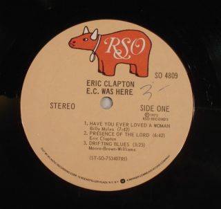 Eric Clapton E C Was Here 1975 Live LP Orig US RSO EX