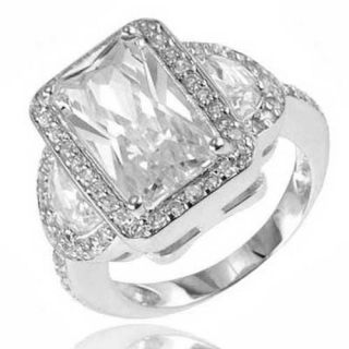 Emerald Cut CZ Cubic Zirconia 925 Sterling Silver Bridal Engagement