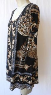 Eva Varro Leopard Acanthus Leaf Black Gold 3 4 Sleeve Tunic Top XL $